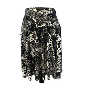 Chaps Skirt size Medium Black Brown Slinky Knee A Line Boho Stretch Peasant Slim